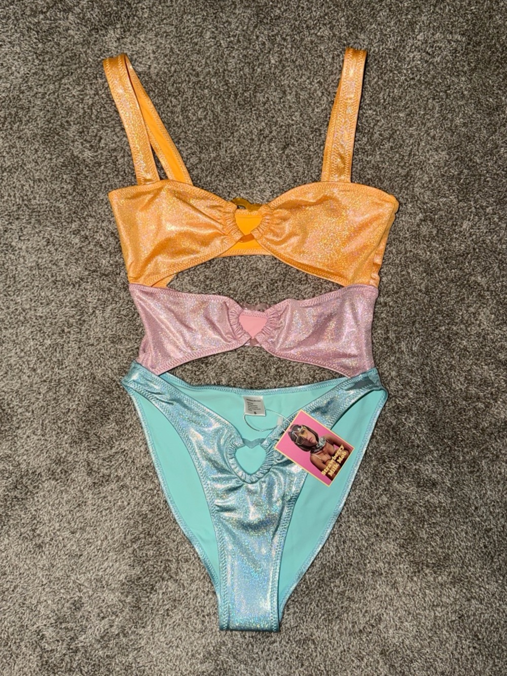 New strawberry milk mob Multi-colored heart cut out one piece bathing suit